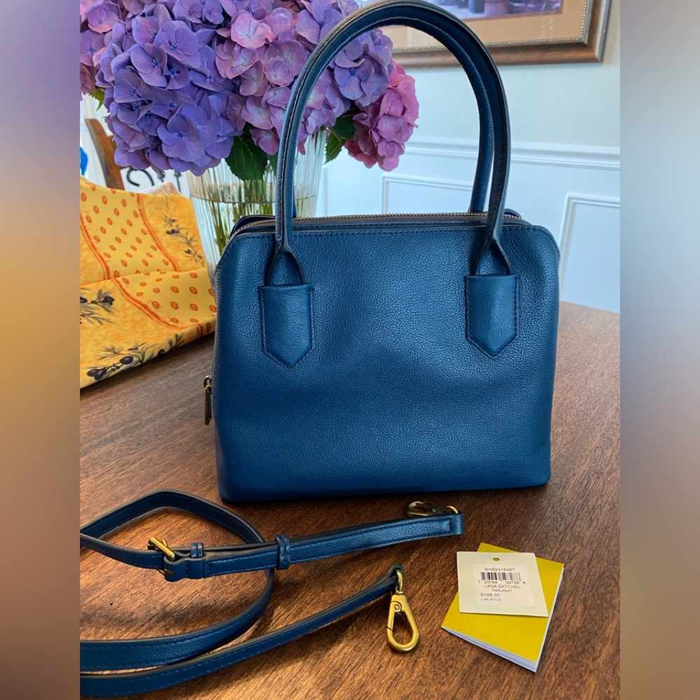 FOSSIL LANA SATCHEL BAG• GORGEOUS TWILIGHT BLUE COLOR • LEATHER •NWT - Picture 2 of 10